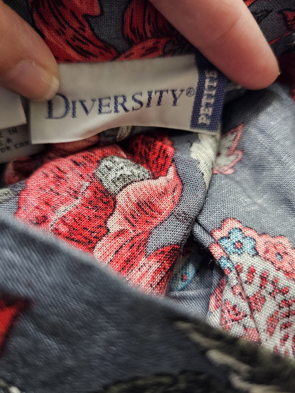 Floral Midi Skirt in Gray with Red Print, Made In The USA - Picture 6 of 8